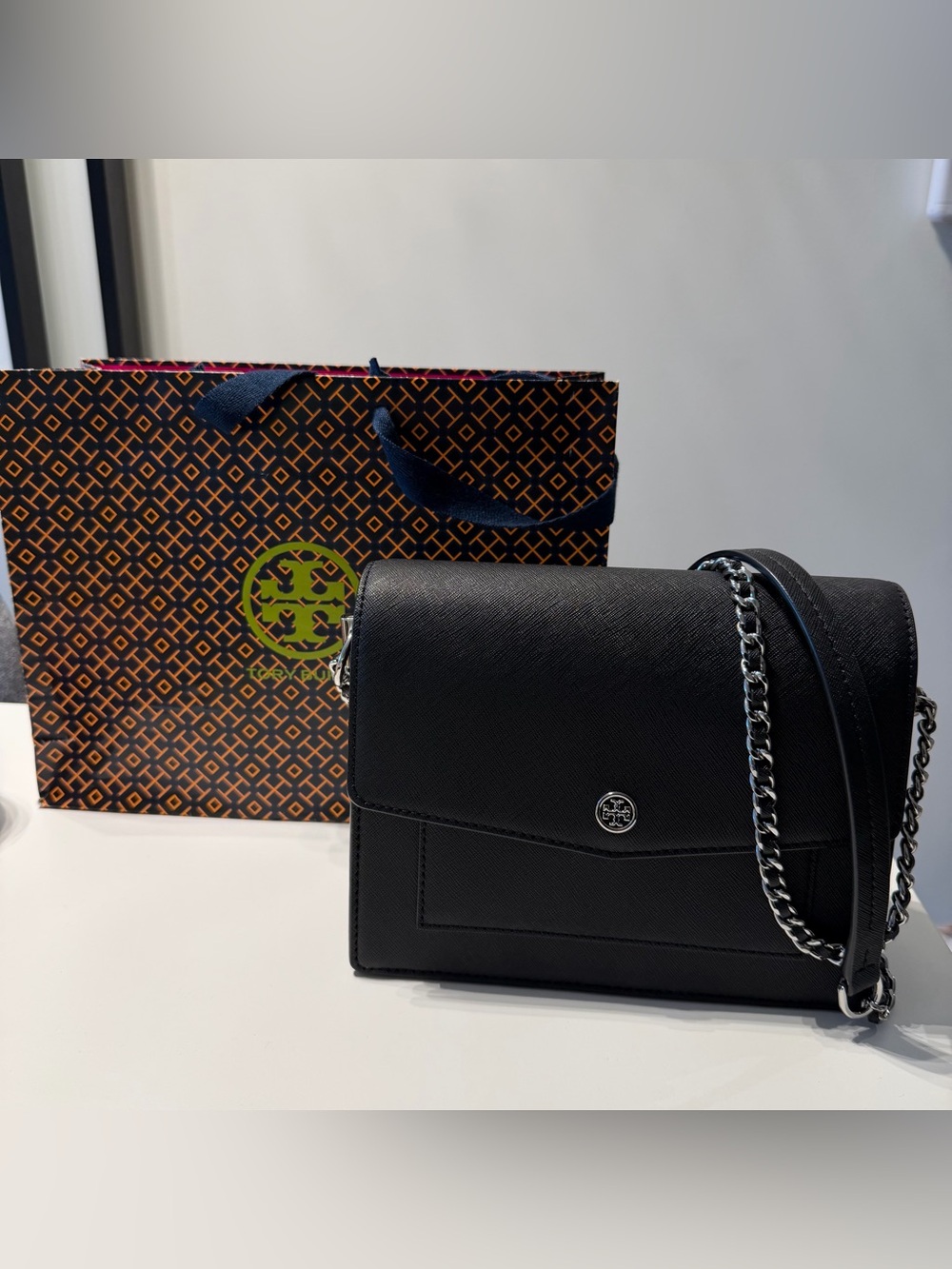 Tory Burch Black Saffiano Leather Chain Bag